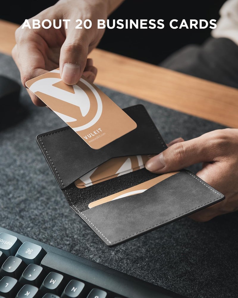 VULKIT Leather Business Card Holder 2 Sided Slim Business Name Card Organizer for Men or Women (Yangba Grey) - Image 4